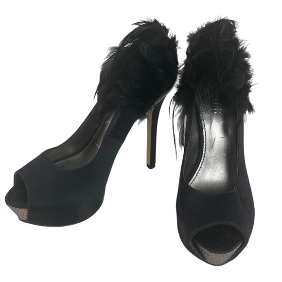 Enzo Angiolini black feather peep toe pumps - Picture 2 of 9